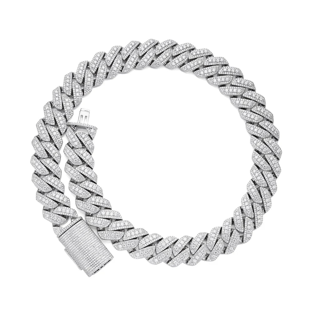 White gold 20mm prong set moissanite Cuban chain, additional view
