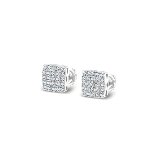 White gold moissanite small square cluster stud earrings