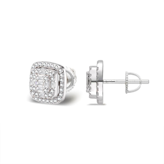 White gold moissanite square halo stud earrings