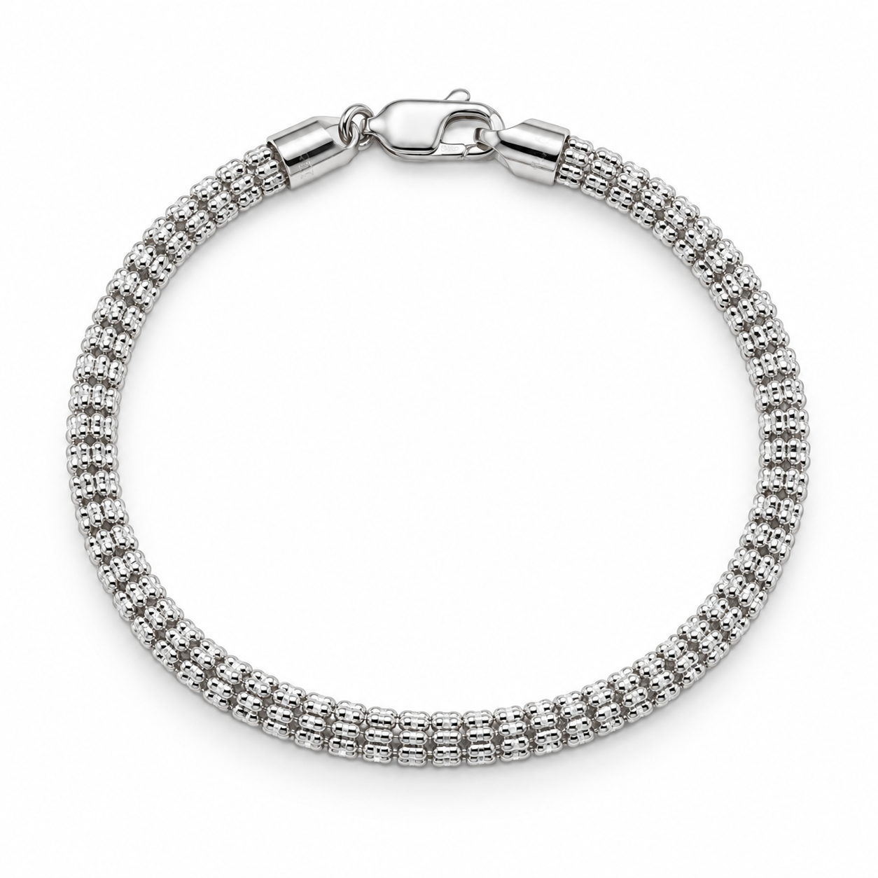 14K white gold diamond-cut rolo link bracelet