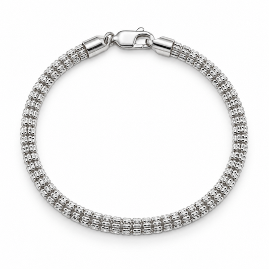 14K white gold diamond-cut rolo link bracelet