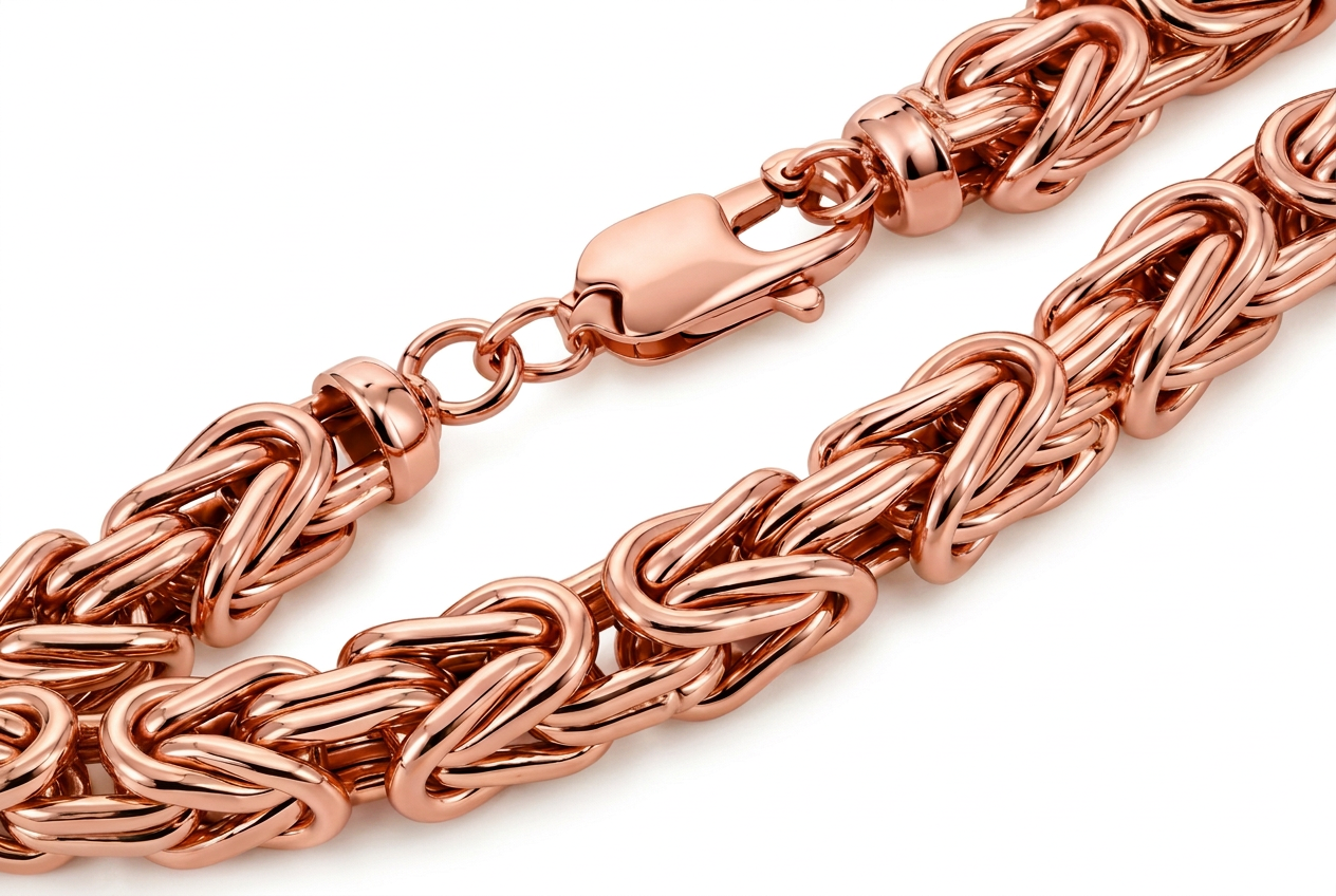 14K Rose Gold Solid Byzantine Necklace
