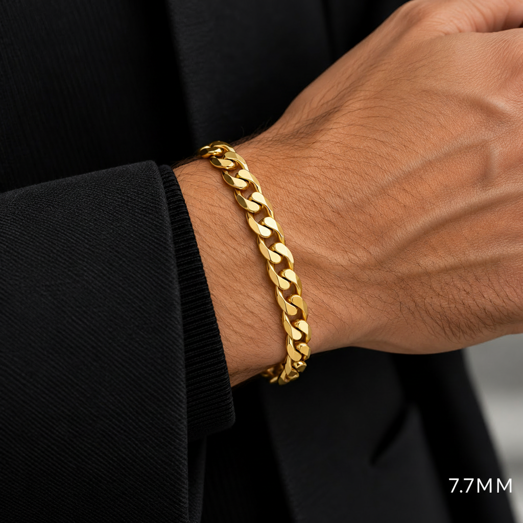 10K Gold Hollow Cuban Curb Link Bracelet, alternate view