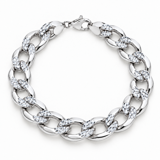 14K White Gold Solid Diamond-Cut Cuban Curb Link Bracelet
