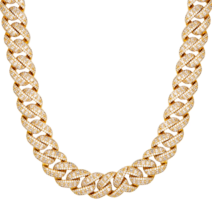 Yellow gold emerald-cut moissanite Cuban chain, alternate view