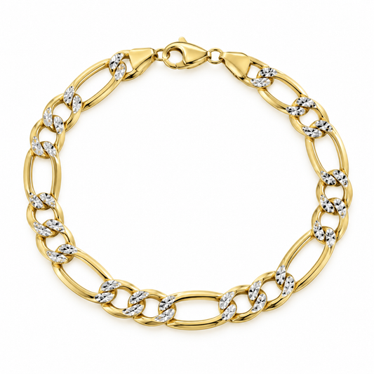 10K Yellow Gold Solid Diamond-Cut Figaro Bracelet