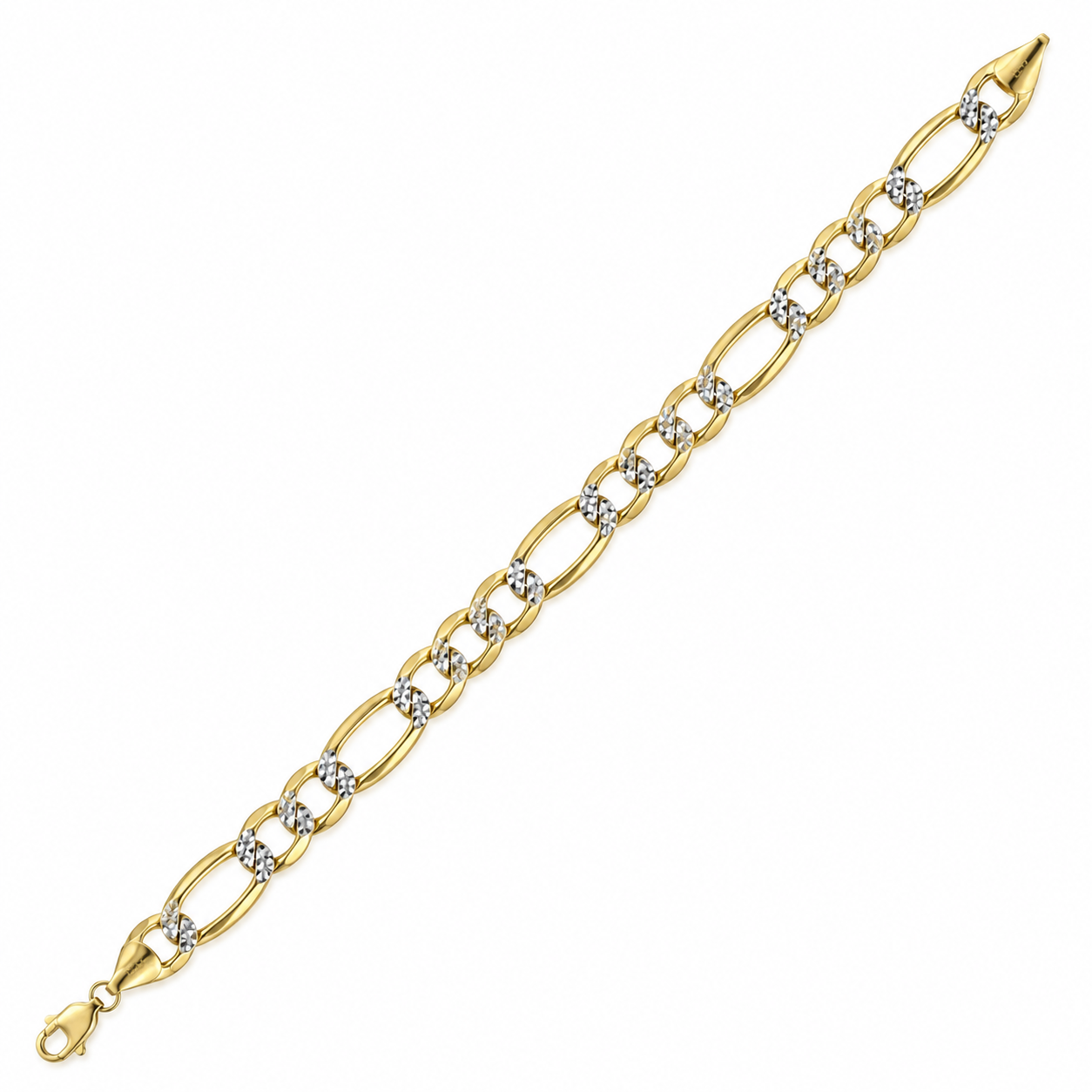 10K Yellow Gold Solid Diamond-Cut Figaro Bracelet, alternate view
