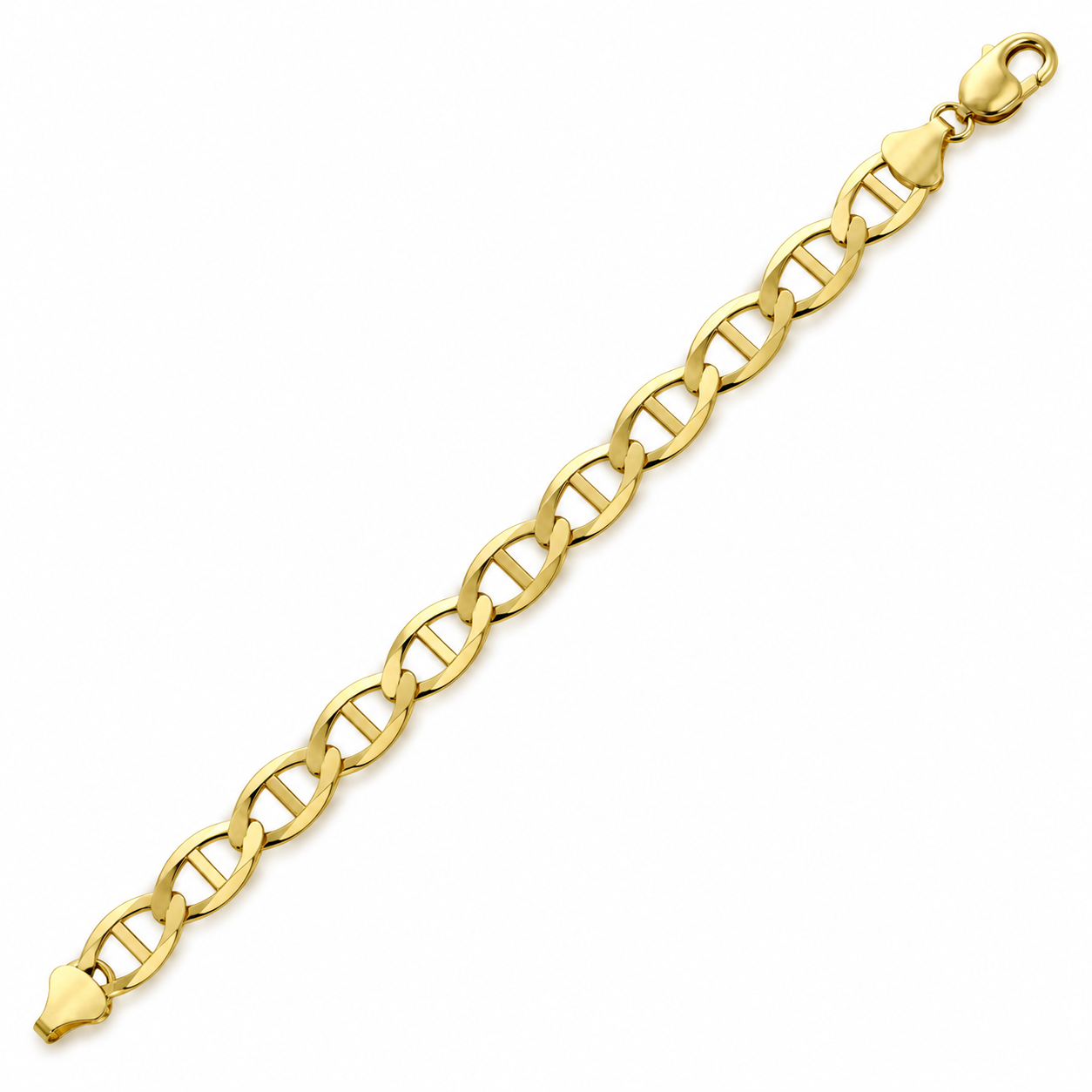 10K Yellow Gold Solid Mariner Bracelet, detail view