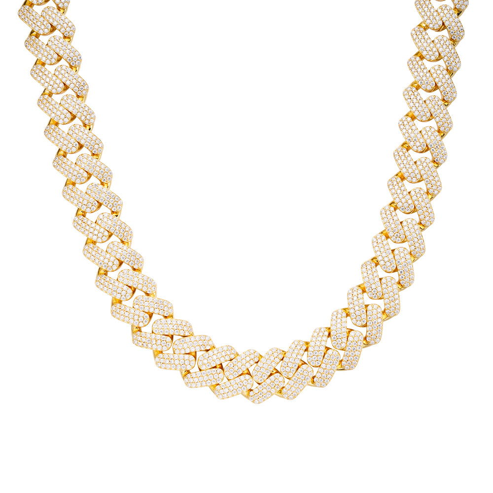Yellow gold 18mm moissanite Cuban chain, alternate view
