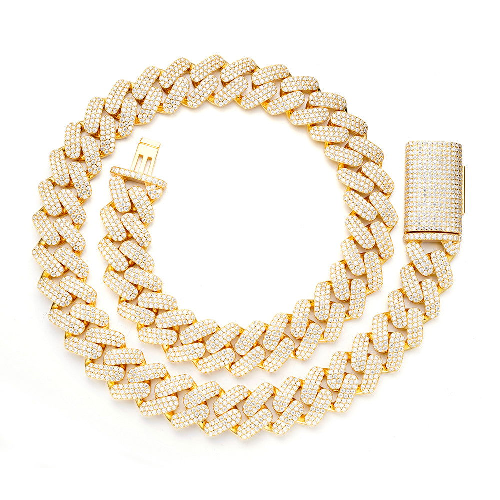 Yellow gold 18mm moissanite Cuban chain, additional view