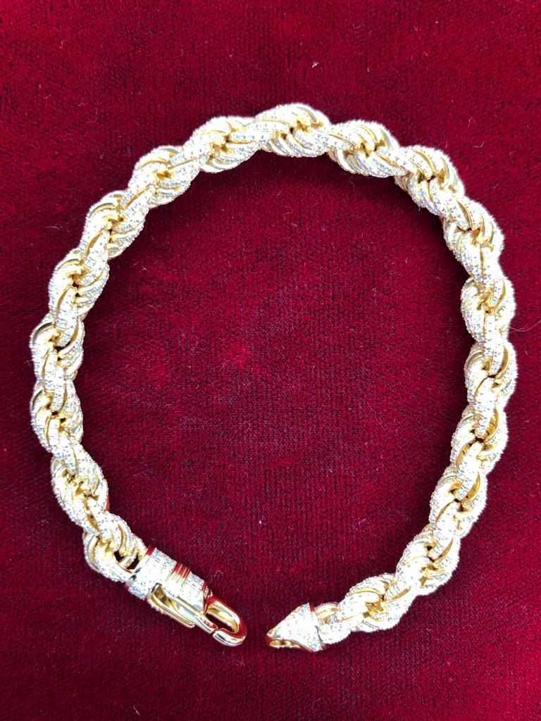 Yellow gold moissanite rope bracelet, alternate view
