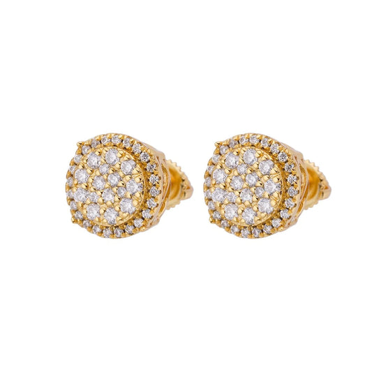 Yellow gold moissanite round cluster stud earrings