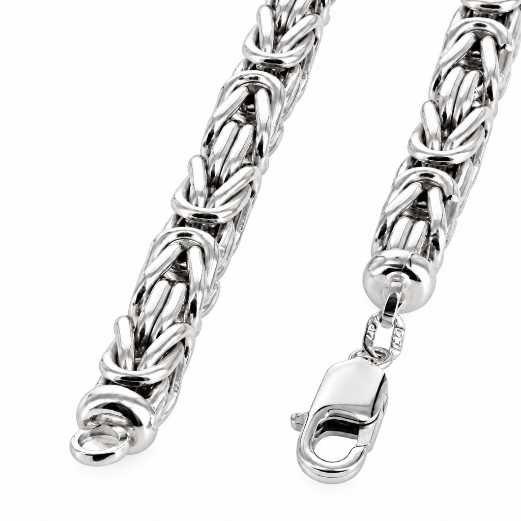 925 Sterling Silver Byzantine Chain, angled view