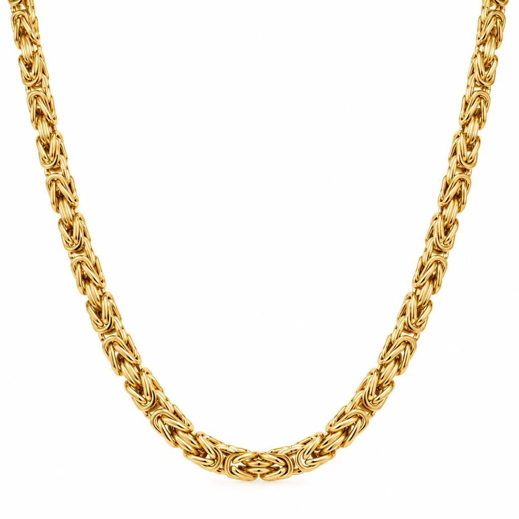 Gold Plated Sterling Silver Byzantine Chain, close-up of the links