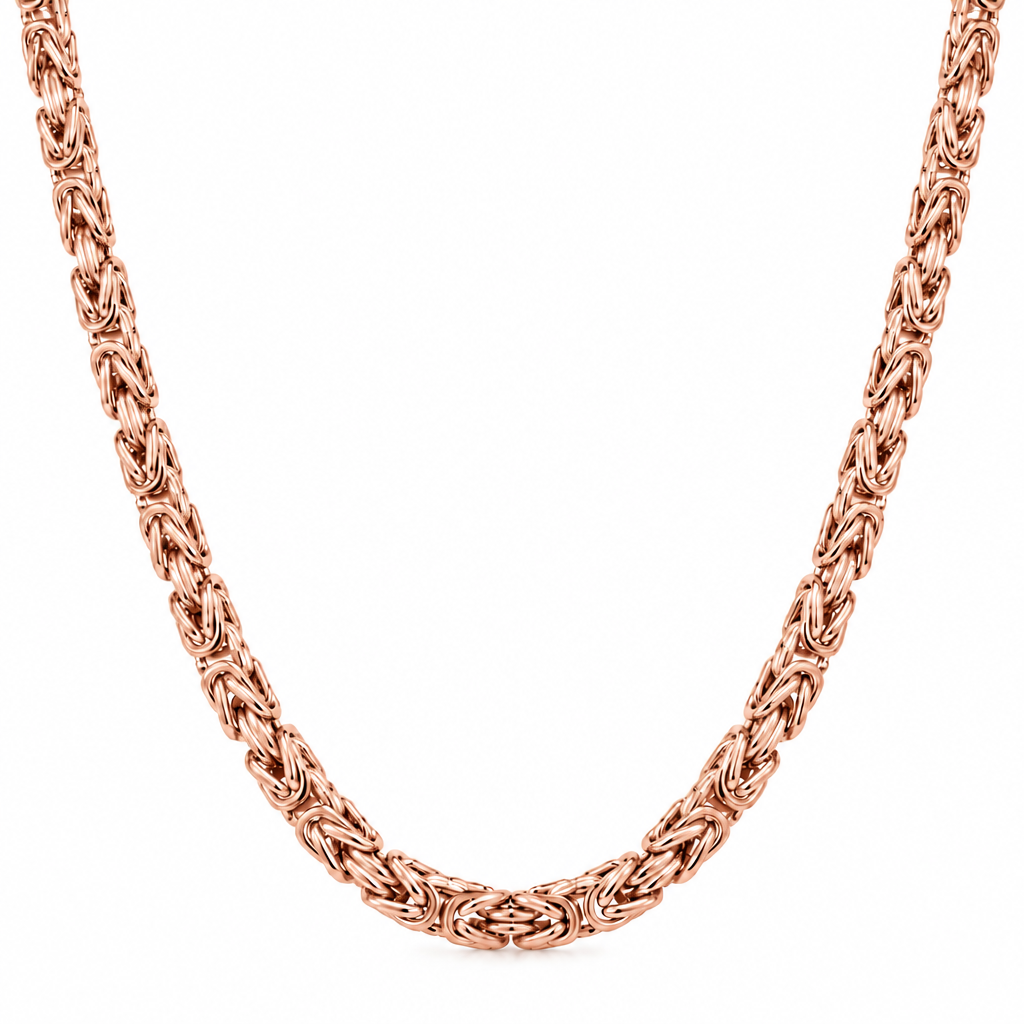 Rose Gold Plated Sterling Silver Byzantine Chain, close-up of the links