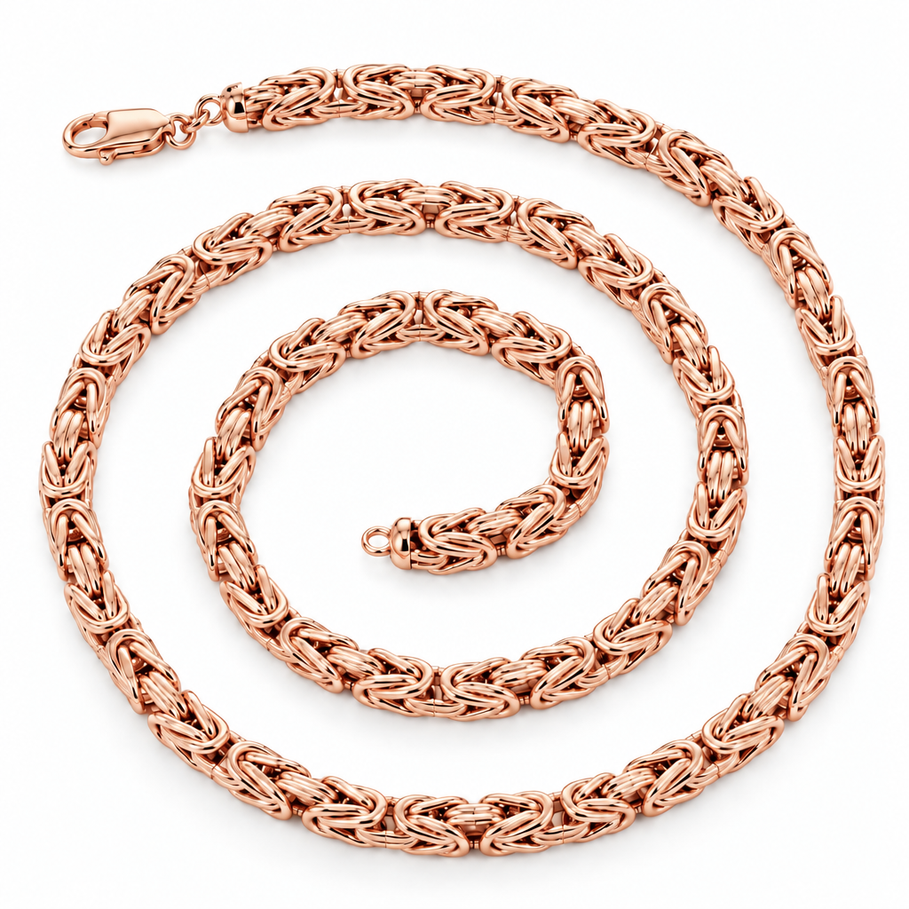 Rose Gold Plated Sterling Silver Byzantine Chain, detail view