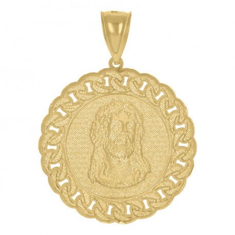 10kt Two-Tone Gold Mens Women Diamond-Cut Curb Border Jesus Christ Religious Charm Pendant