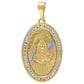 10kt Tri-Color Gold Unisex Cubic Zirconia Religious Oval Charm Pendant