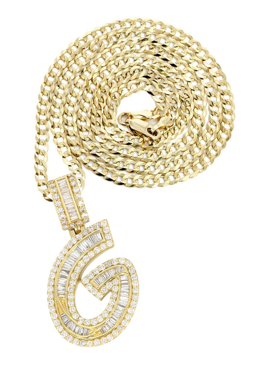 14K Yellow Gold Letter "G" Baguette Diamond