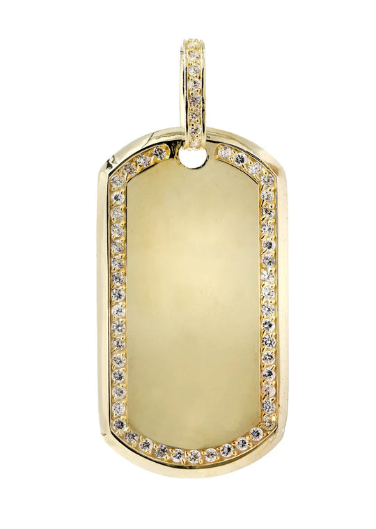 Big Dogtag & Cz 10K Yellow Gold Pendant. | 18.4 Grams