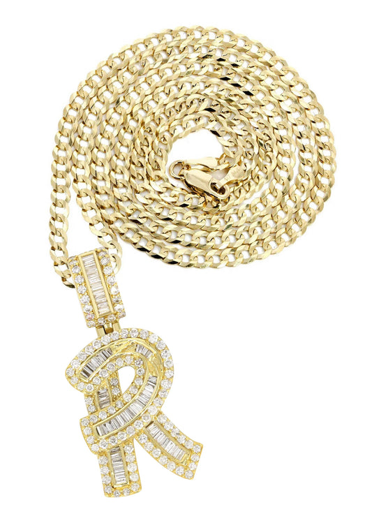 14K Yellow Gold Letter "R" Baguette Diamond