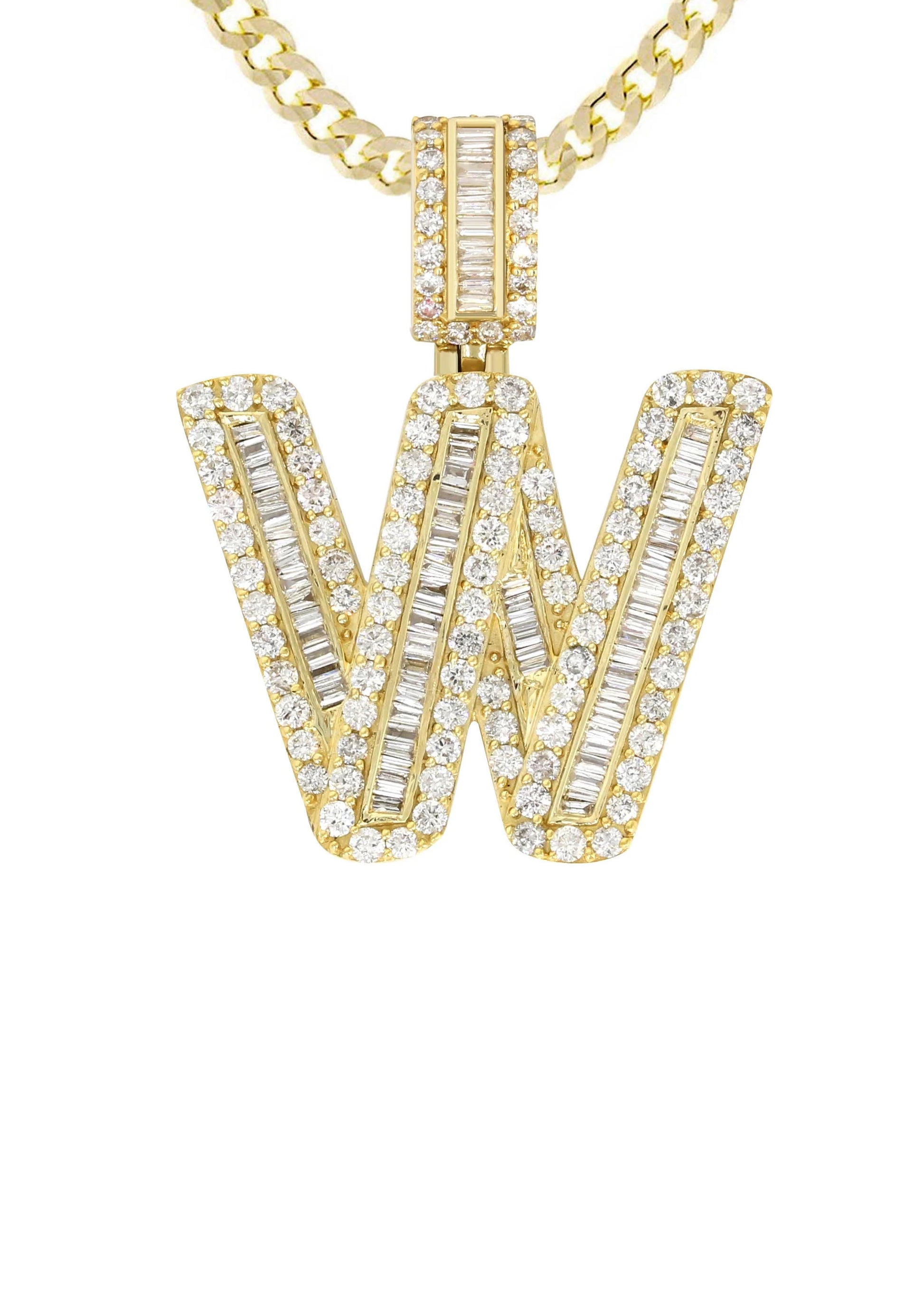 14K Yellow Gold Letter "W" Baguette Diamond