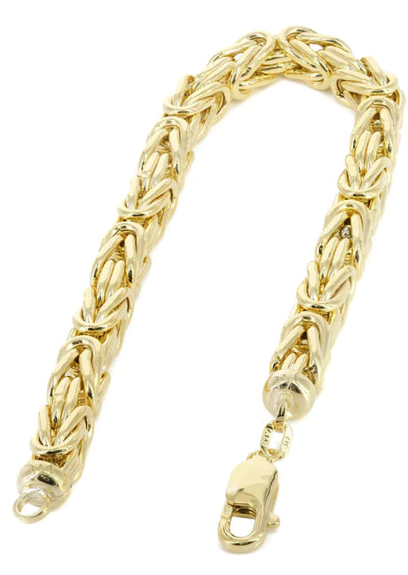 Italian Mens Semi Solid Byzantine Bracelet 10K Yellow Gold