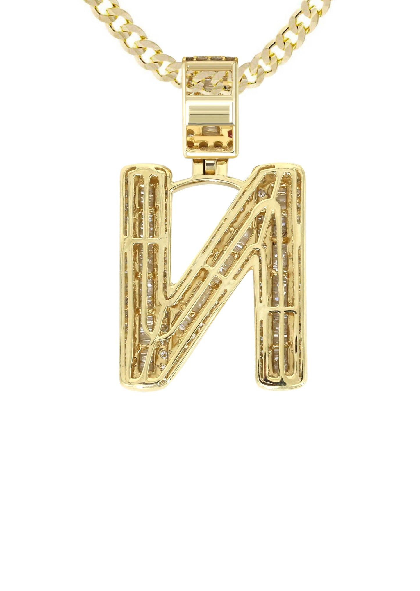 14K Yellow Gold Letter "N" Baguette Diamond
