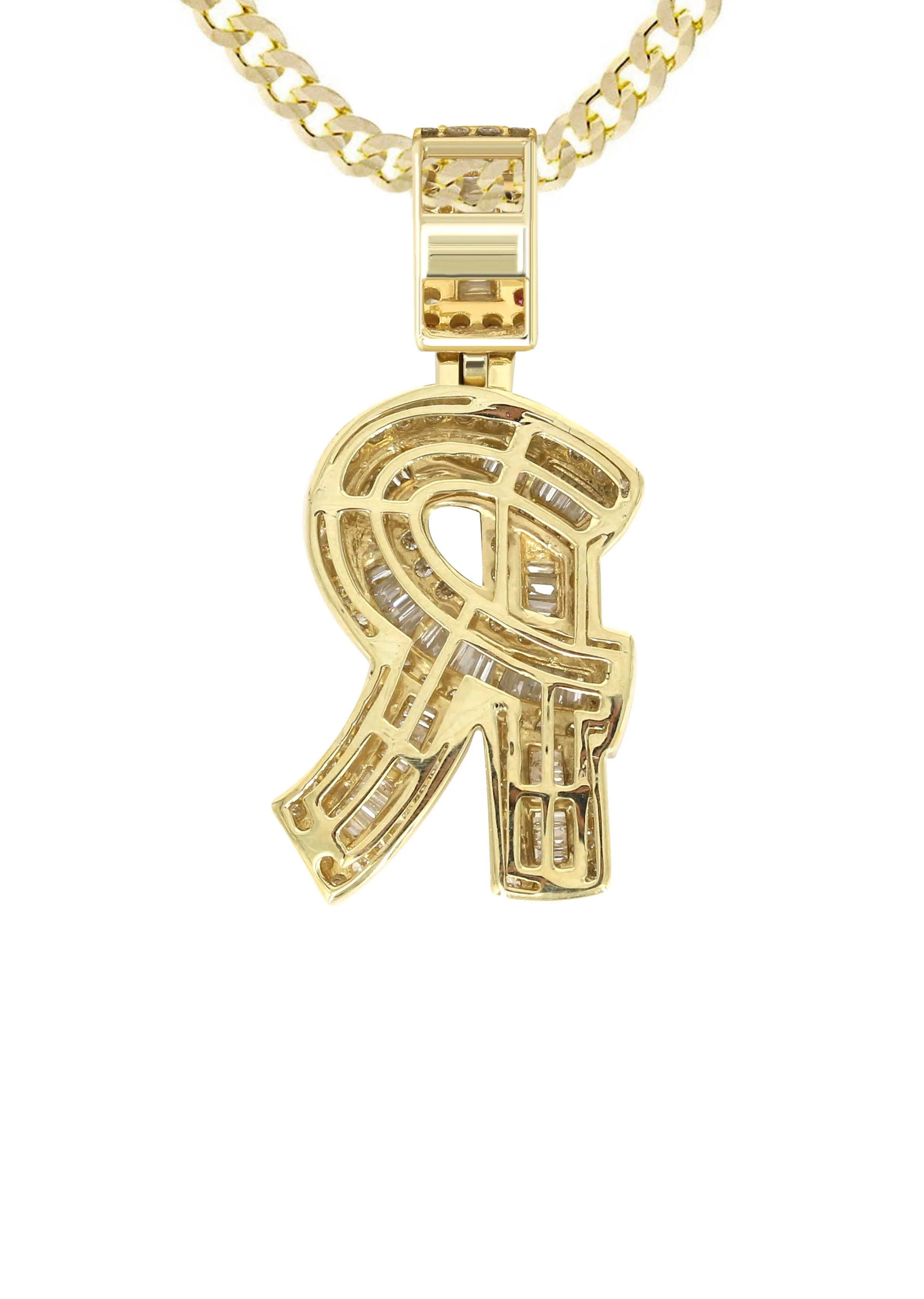 14K Yellow Gold Letter "R" Baguette Diamond