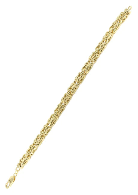 Italian Mens Semi Solid Byzantine Bracelet 10K Yellow Gold