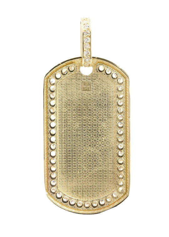 Big Dogtag & Cz 10K Yellow Gold Pendant. | 18.4 Grams