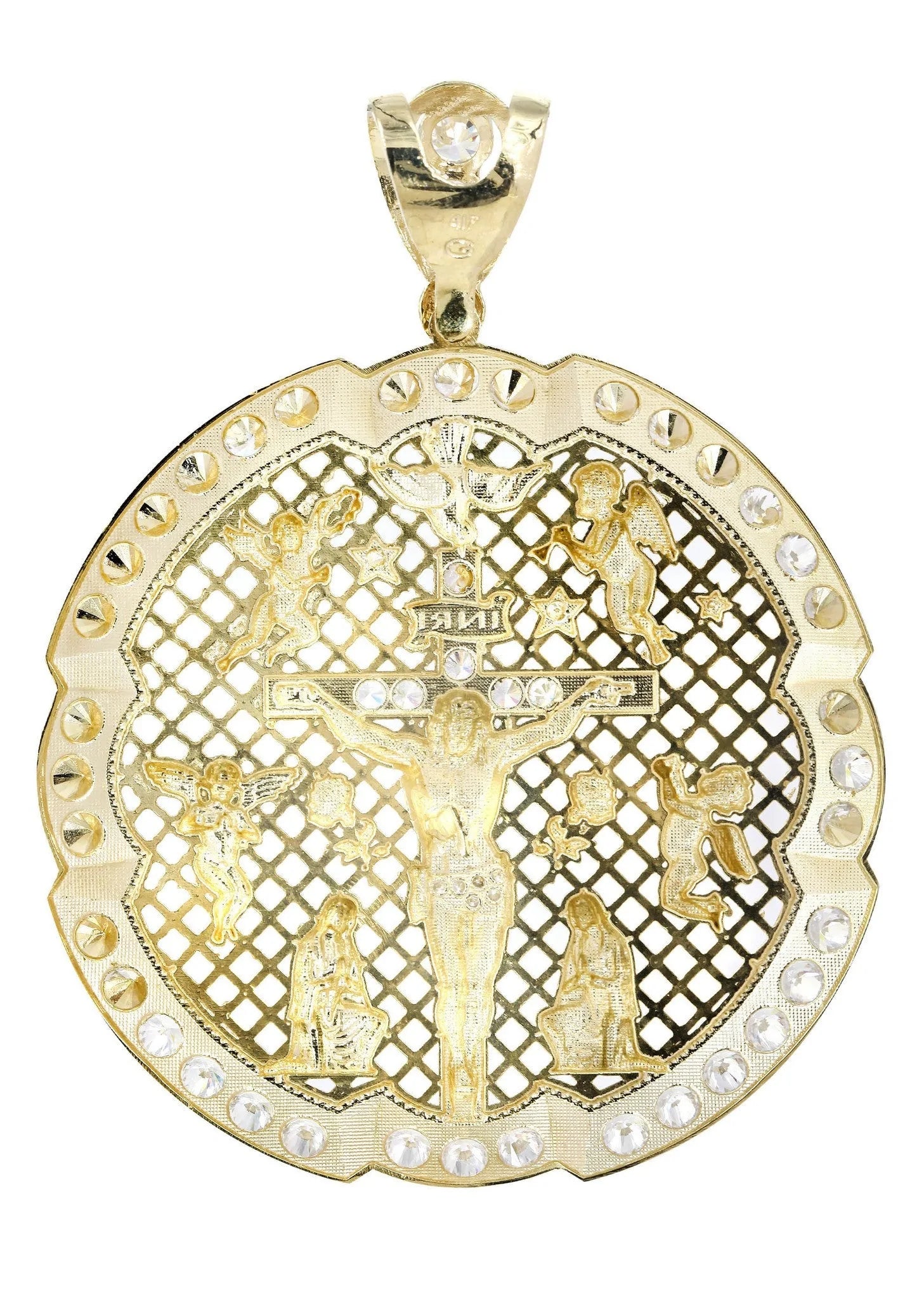 Big Jesus & Cz 10K Yellow Gold Pendant. | 39.1 Grams