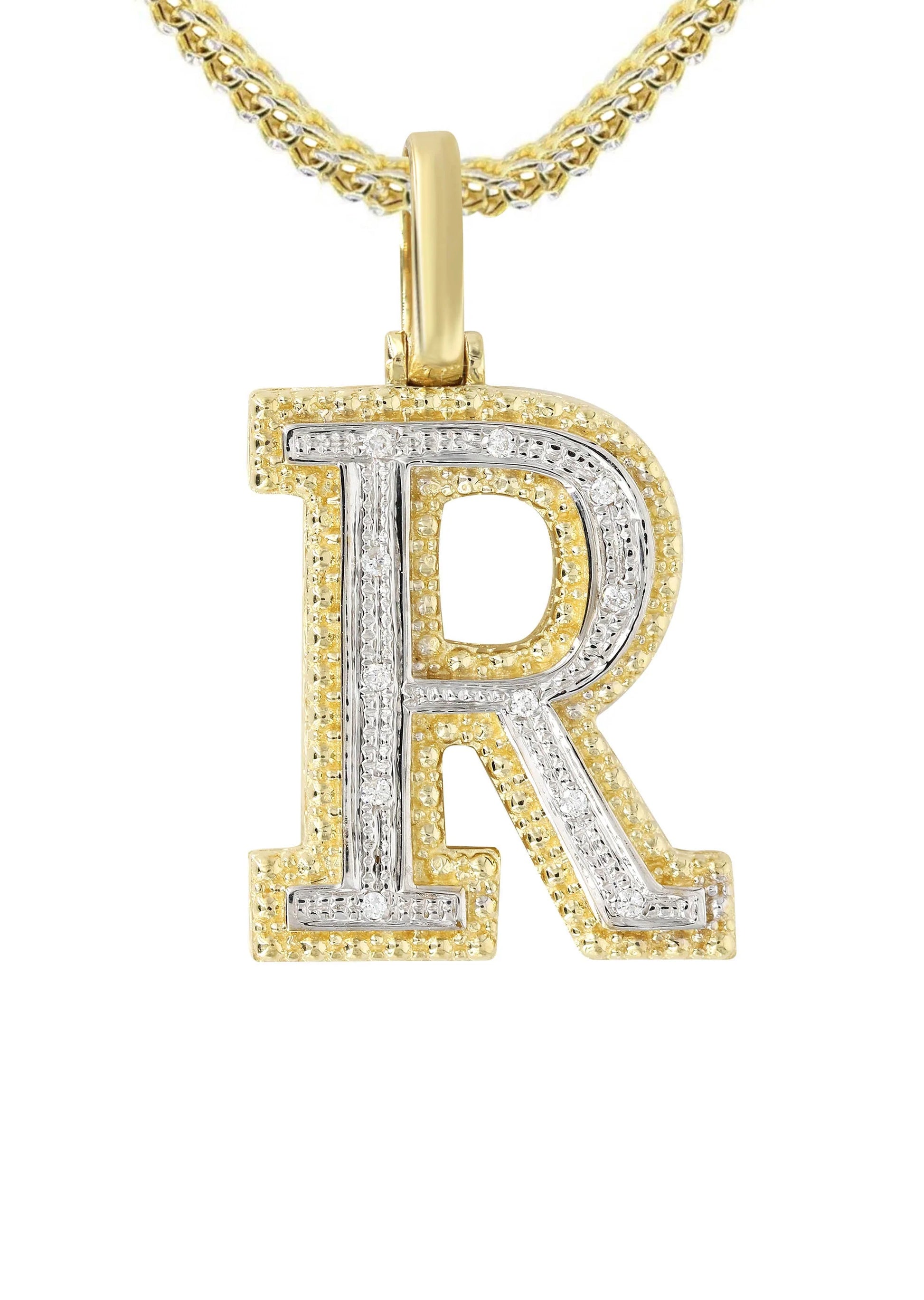 10k Yellow Gold Diamond Pendant Letter "R"