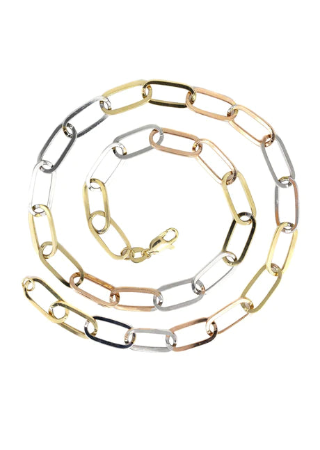 Tri Color Paper Clip Gold Chain 14K