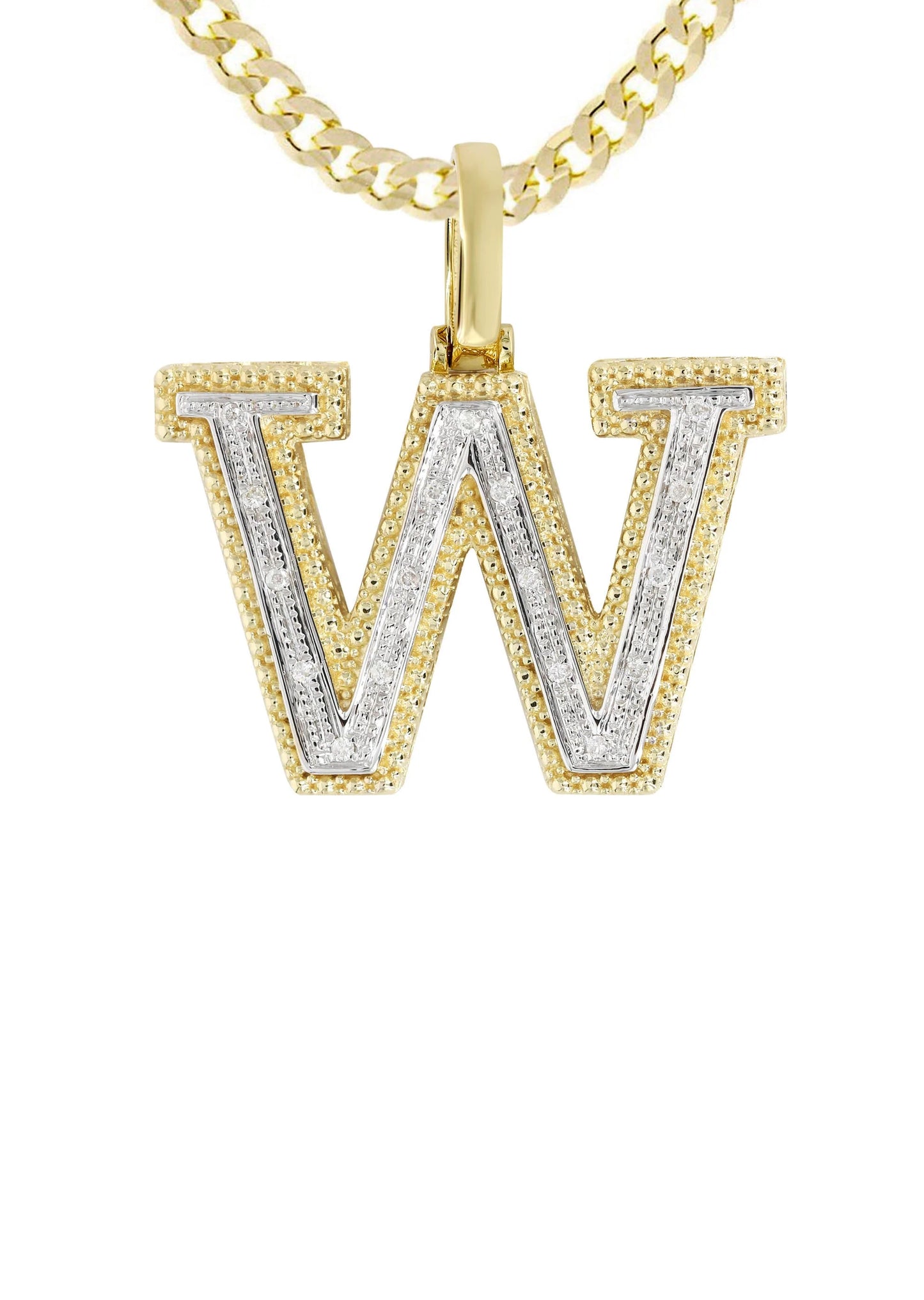 10k Yellow Gold Diamond Pendant Letter "W"