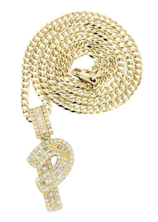 14K Yellow Gold Letter "P" Baguette Diamond