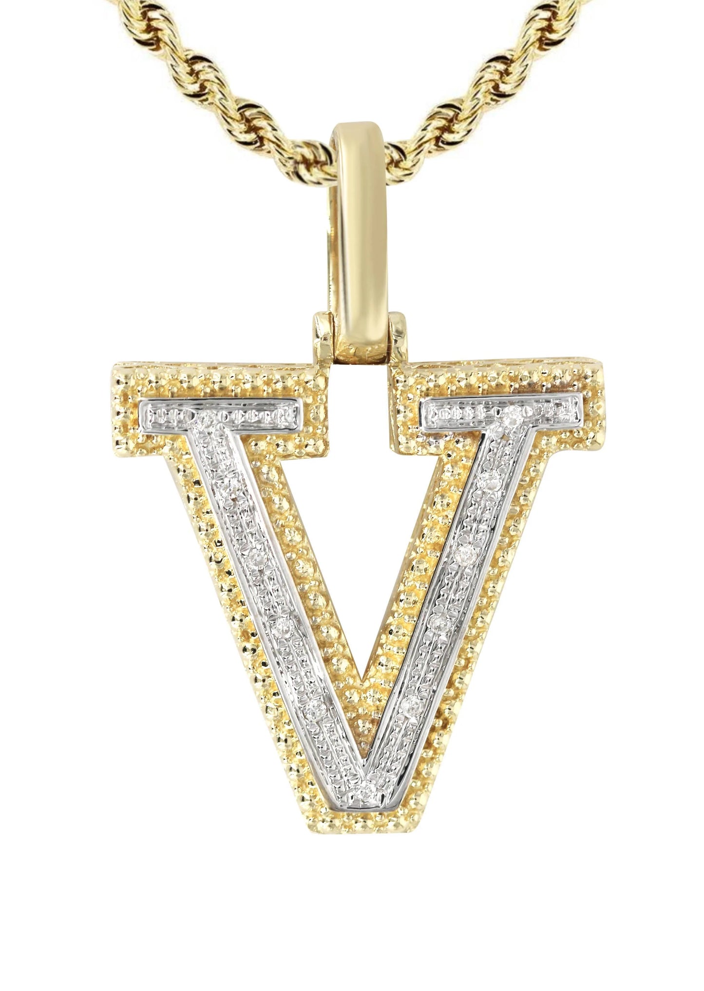10k Yellow Gold Diamond Pendant Letter "V"
