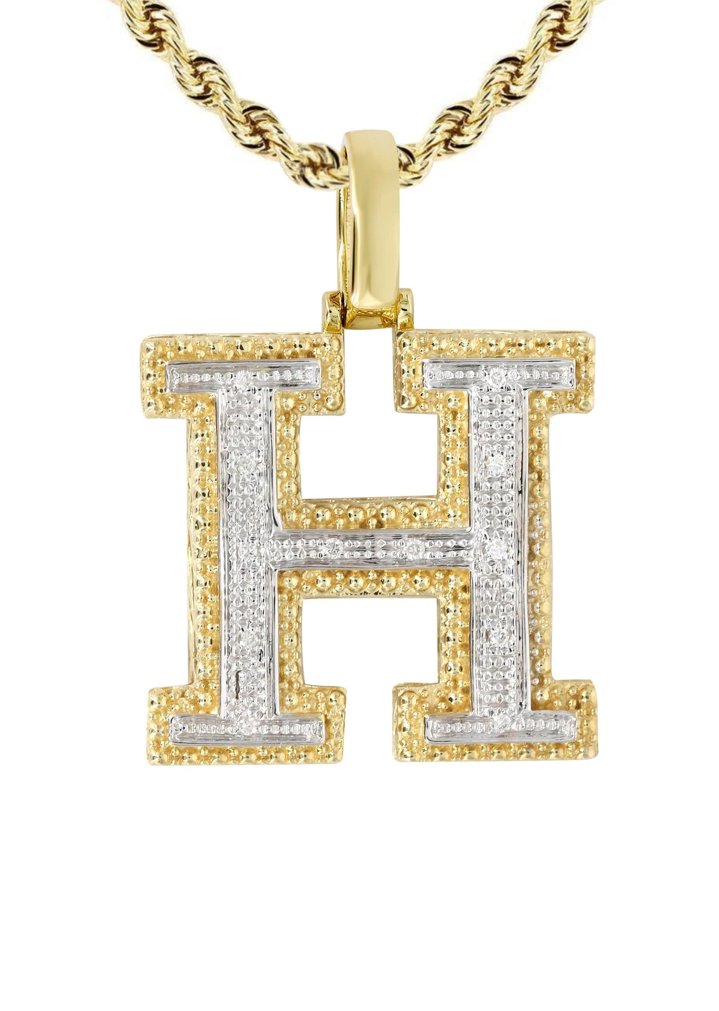 10k Yellow Gold Diamond Pendant Letter "H"