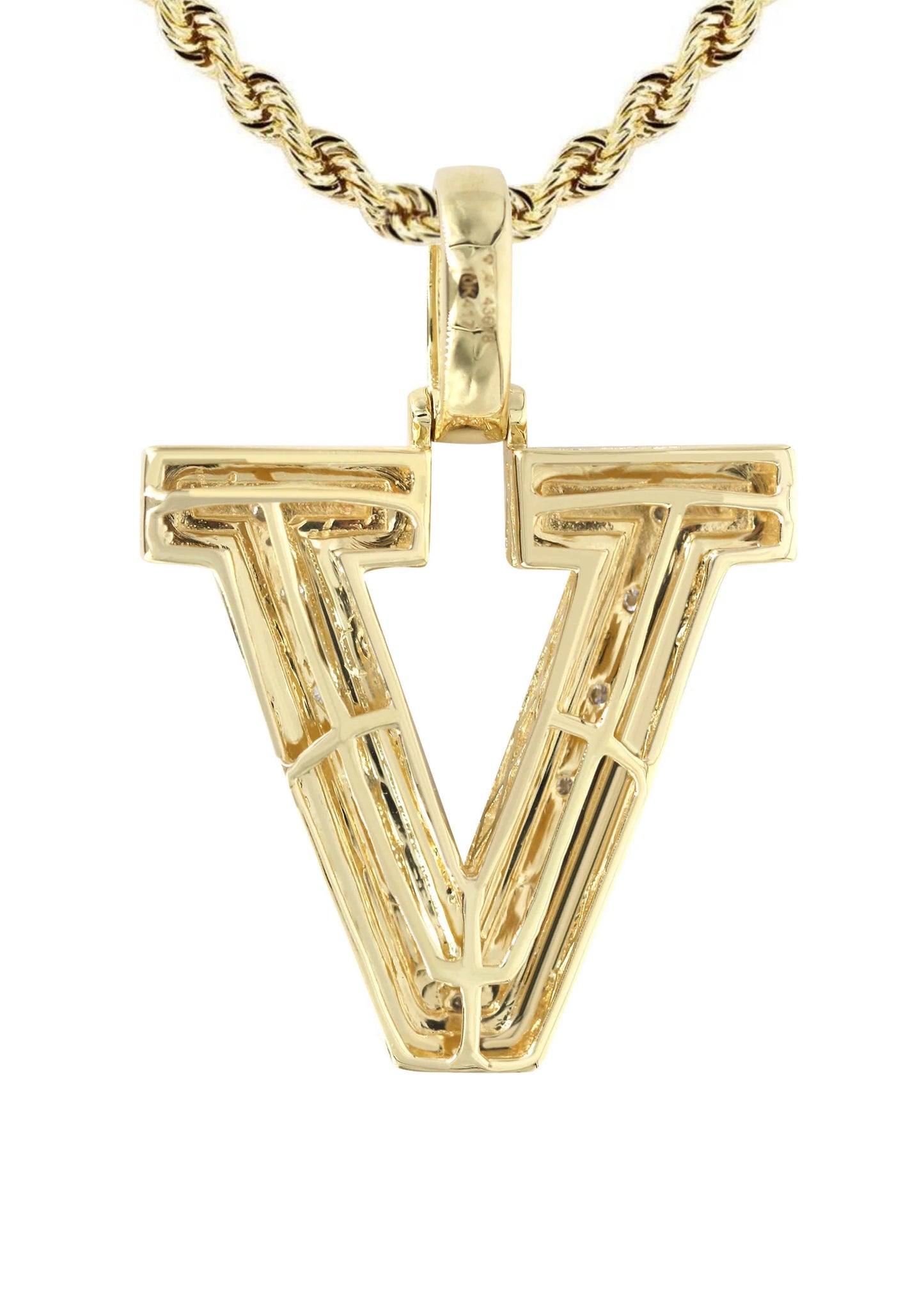 10k Yellow Gold Diamond Pendant Letter "V"