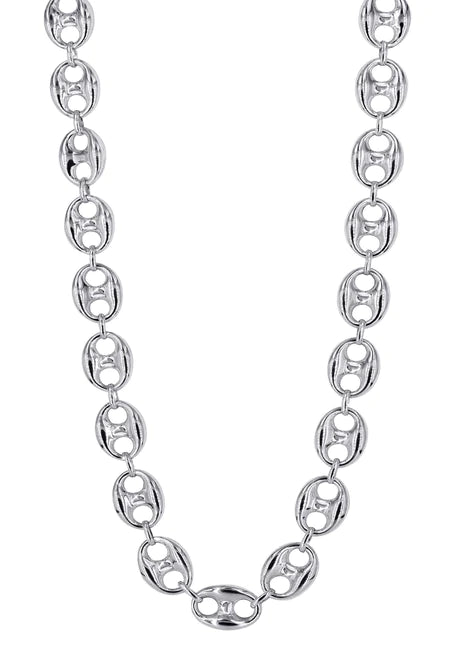 White Gold Chain - Mens Hollow Puff Chain 14K Gold