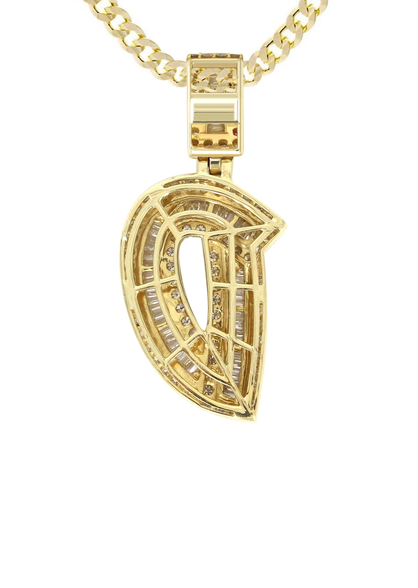 14K Yellow Gold Letter "D" Baguette Diamond Pendant