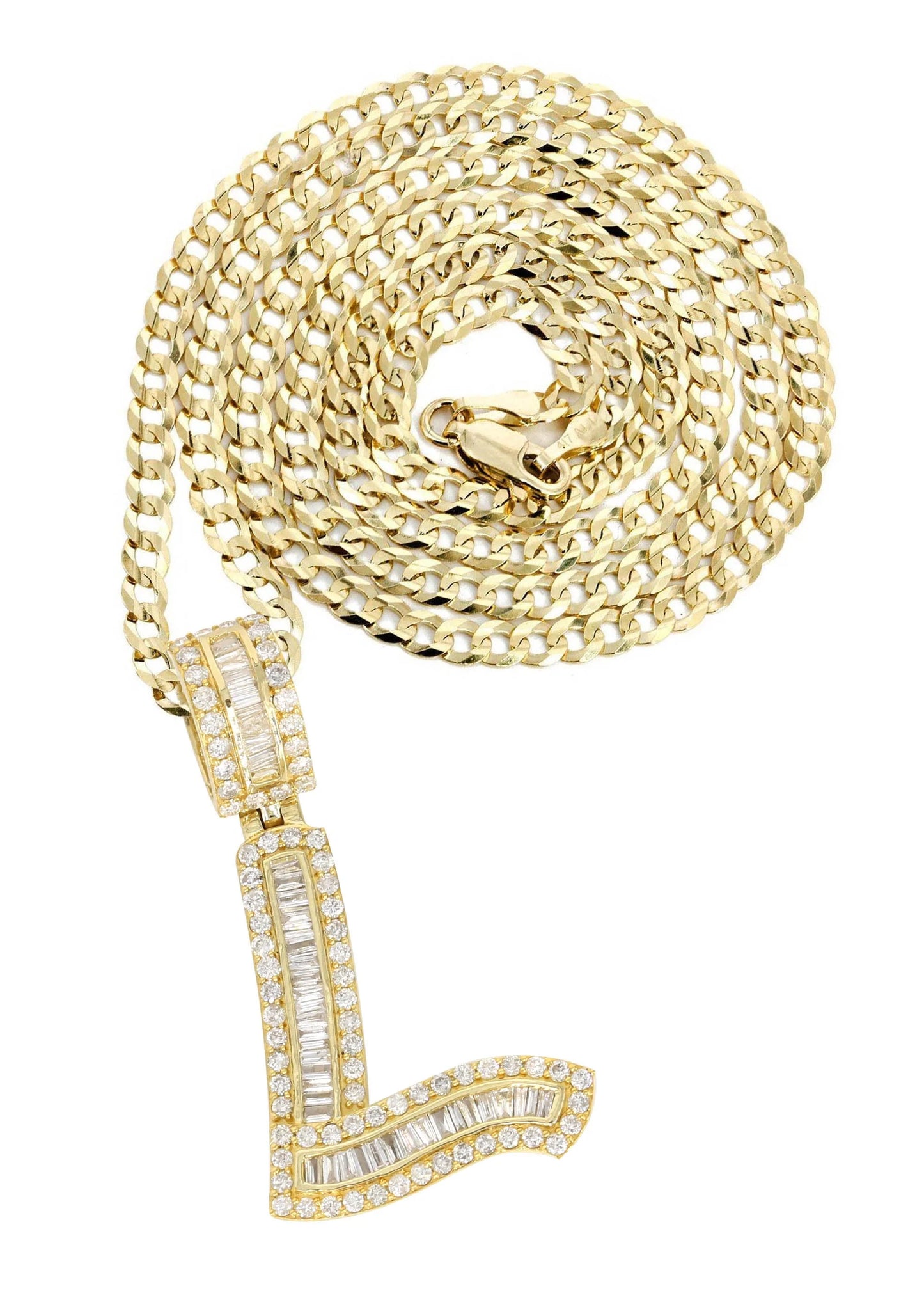 14K Yellow Gold Letter "L" Baguette Diamond
