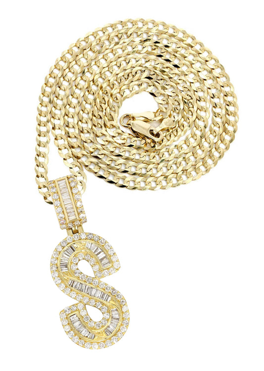 14K Yellow Gold Letter "S" Baguette Diamond