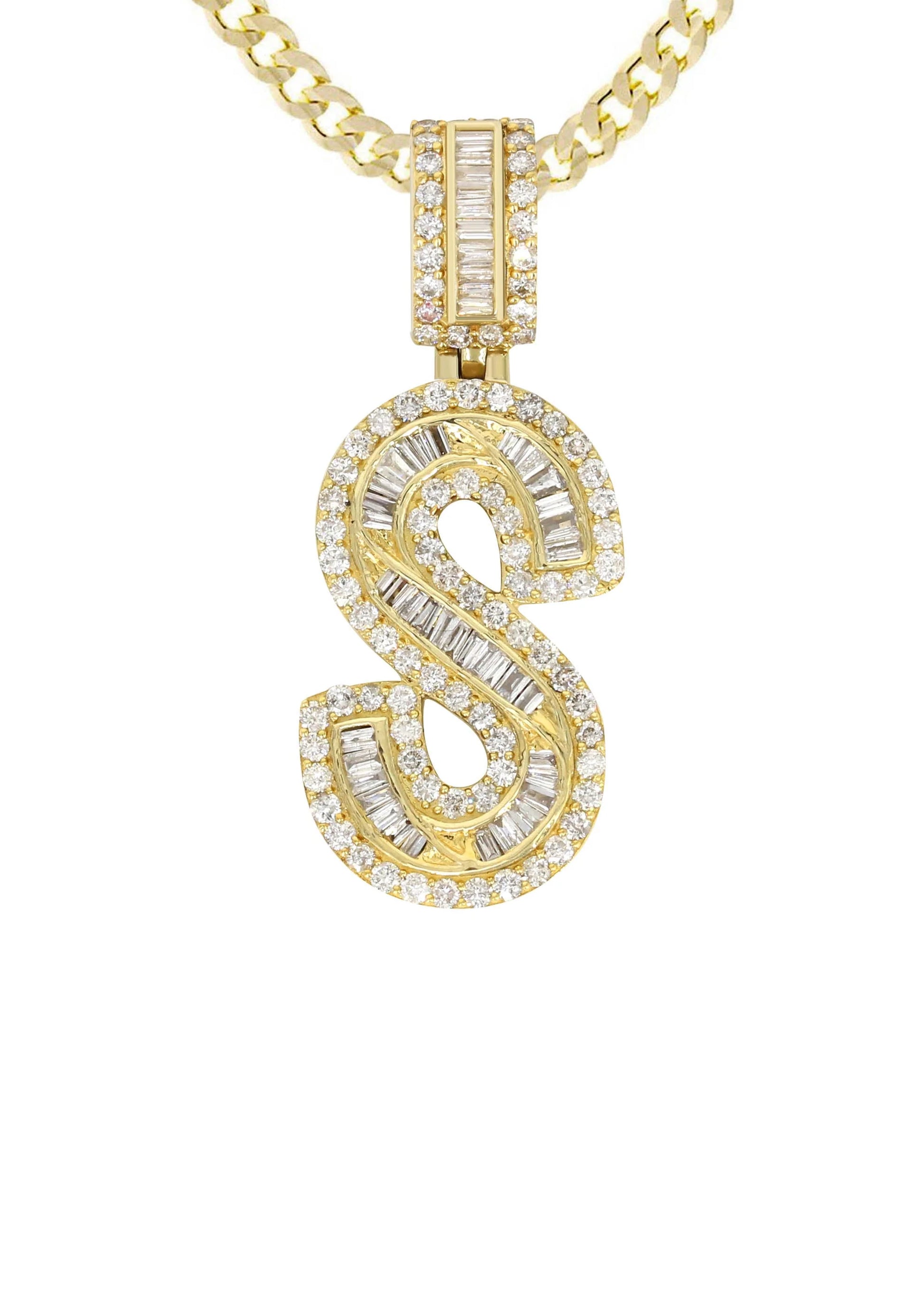 14K Yellow Gold Letter "S" Baguette Diamond