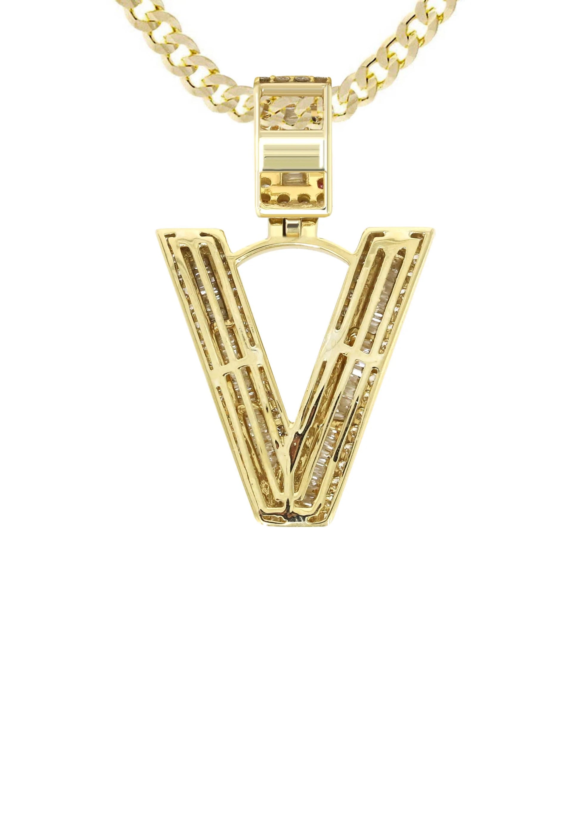 14K Yellow Gold Letter "V" Baguette Diamond