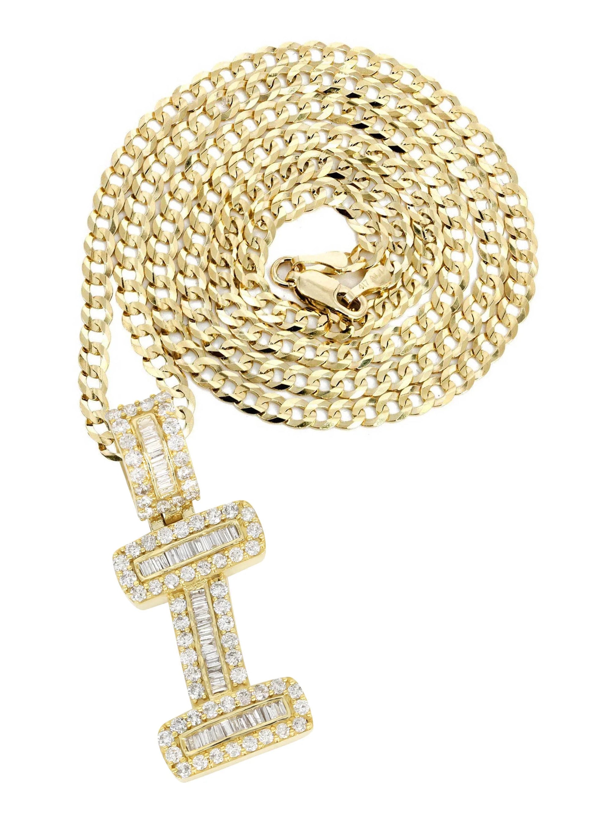 14K Yellow Gold Letter "I" Baguette Diamond