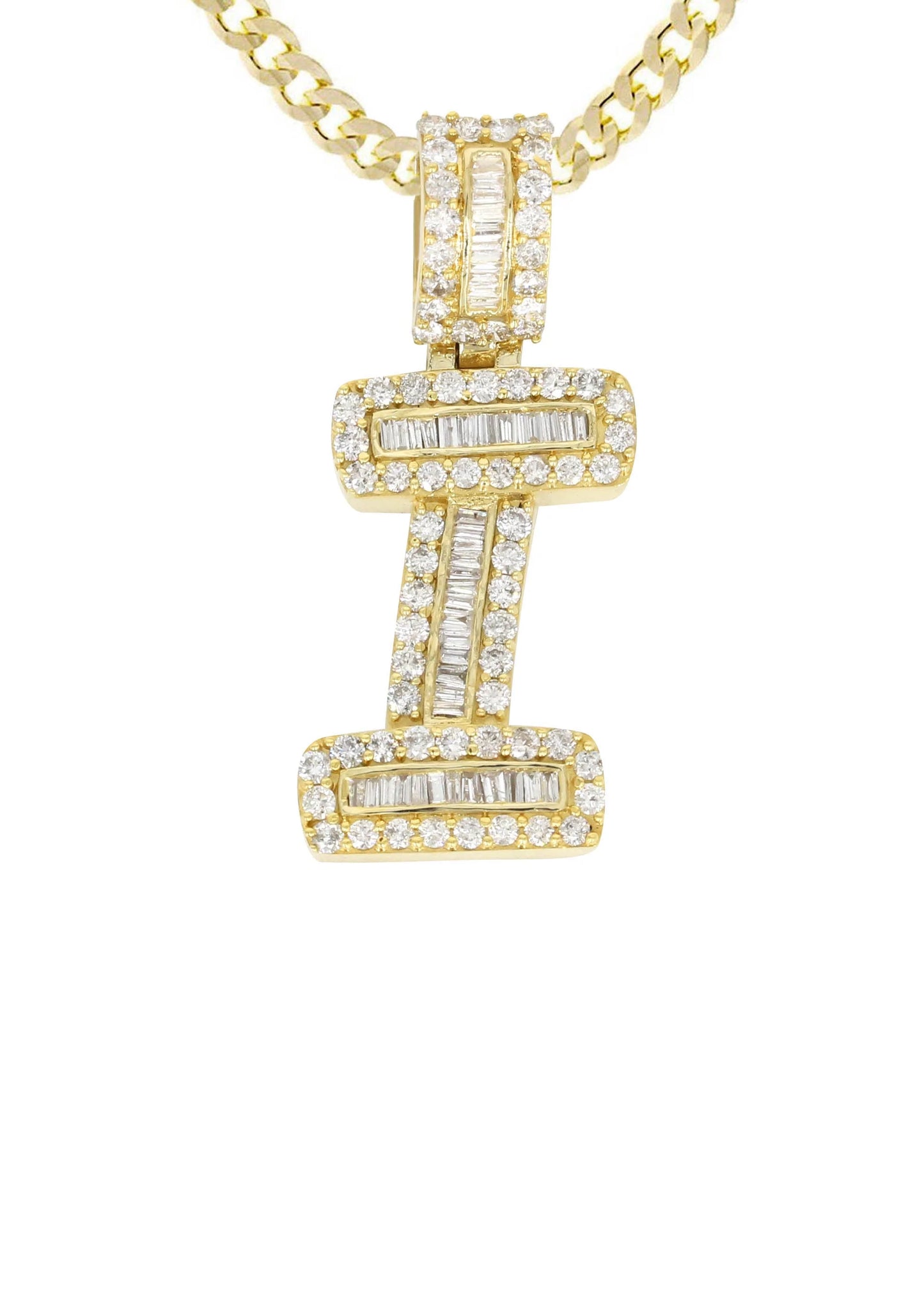 14K Yellow Gold Letter "I" Baguette Diamond