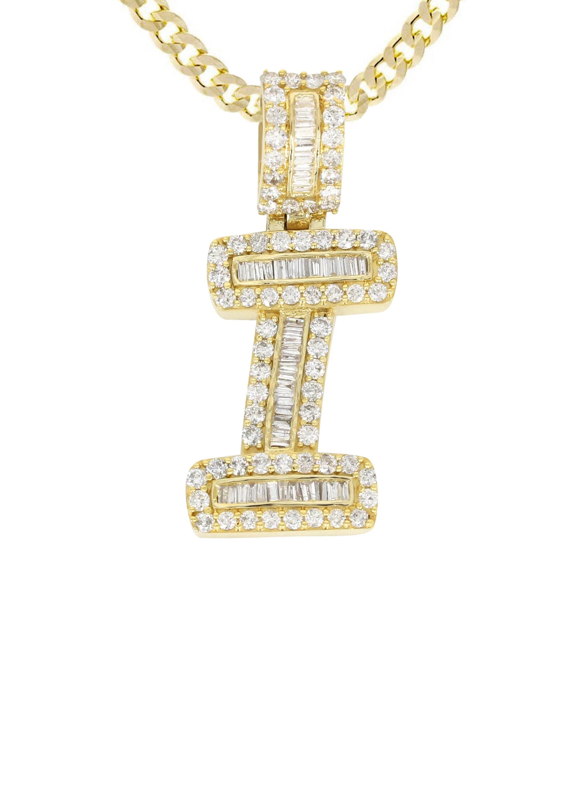 14K Yellow Gold Letter "I" Baguette Diamond