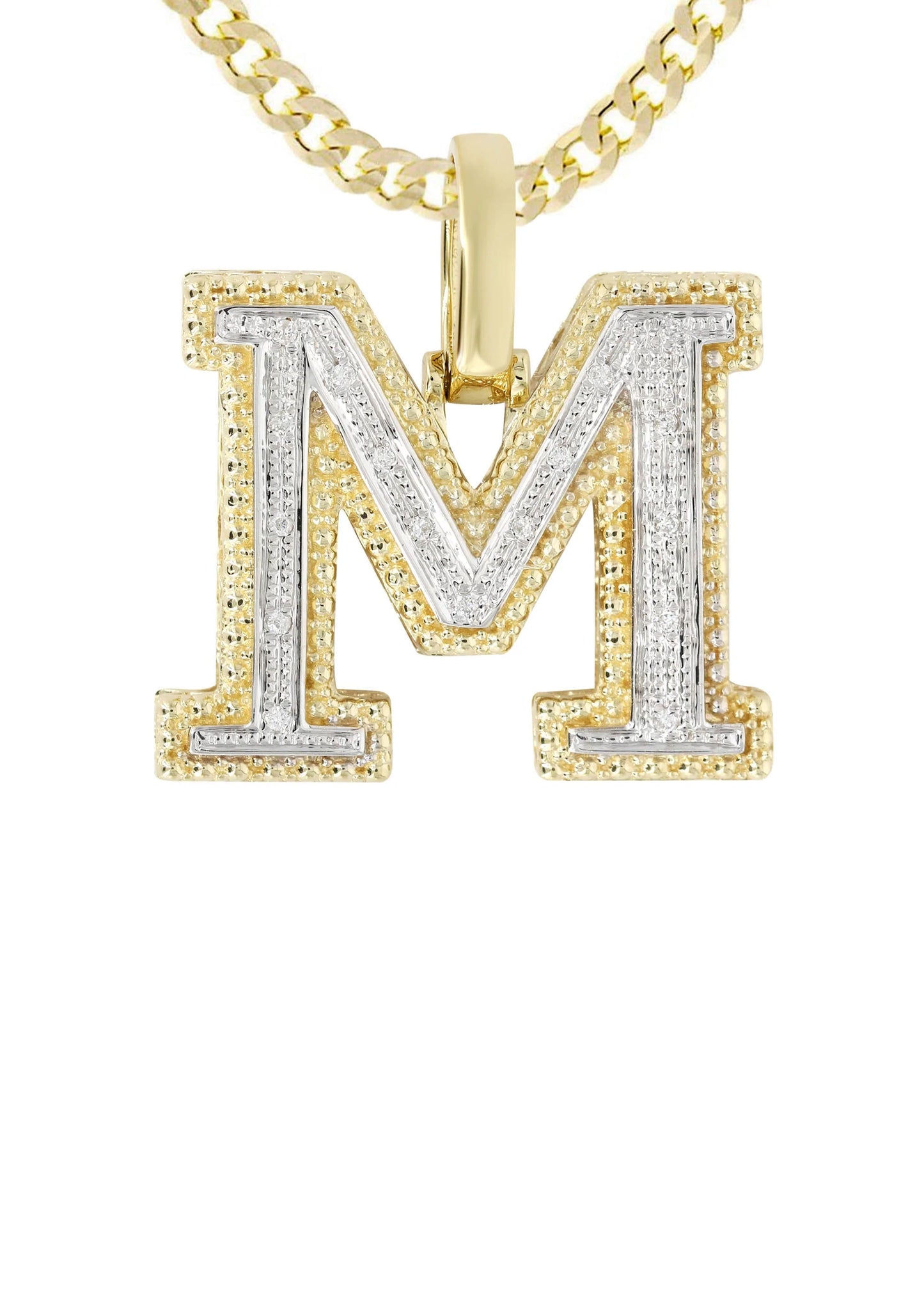 10k Yellow Gold Diamond Pendant Letter "M"