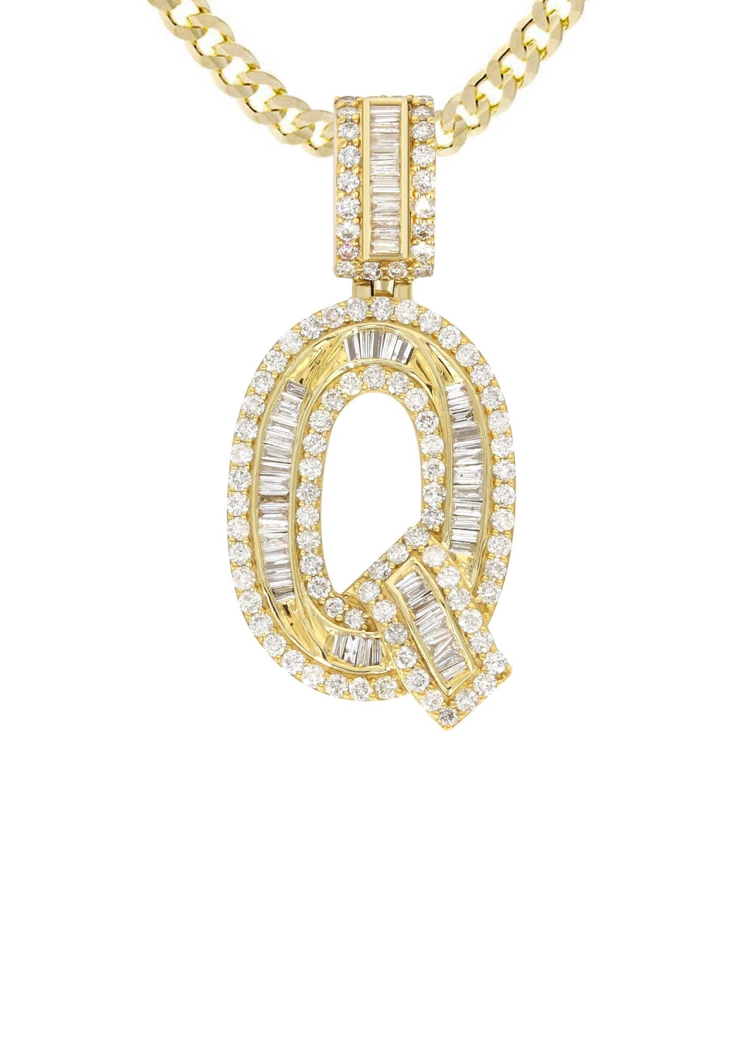 14K Yellow Gold Letter "Q" Baguette Diamond